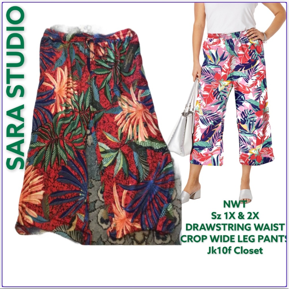 LOWEST🌺 NWT SARA STUDIO 2X FLORAL CROP PANTS